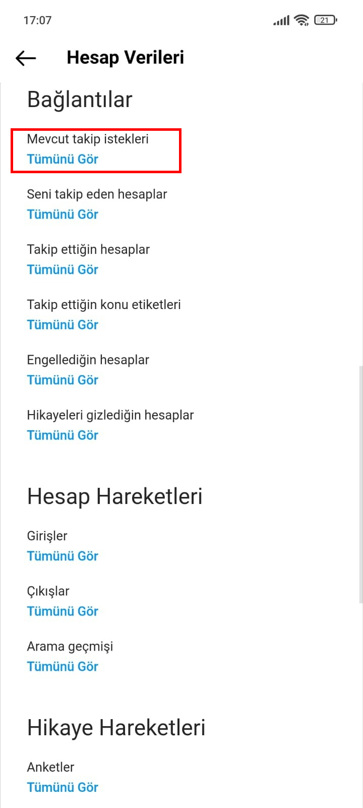 Instagram istek attığım kişiler
