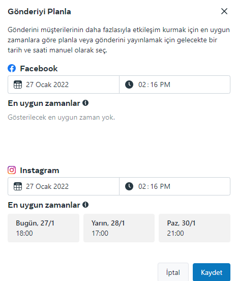 meta business suite gönderi planlama