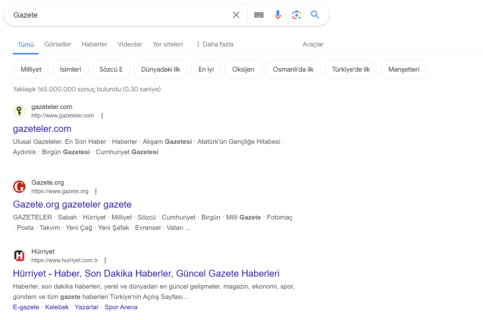 Ulusal Arama Sorgusu - Google Ekran Görüntüsü