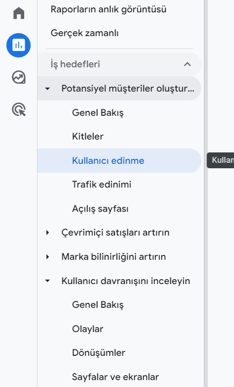 Google Analytics 4 Kullanıcı Edinme
