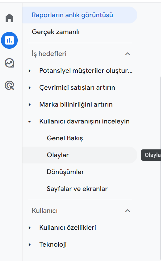 Google Analytics 4 Olaylar