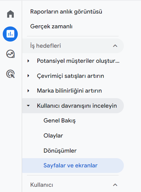 Google Analytics 4 Sayfalar ve Ekranlar