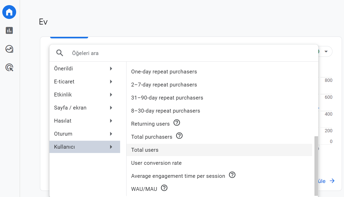Google Analytics 4 Toplam Kullanıcı Ve Geri Dönen Kullanıcı
