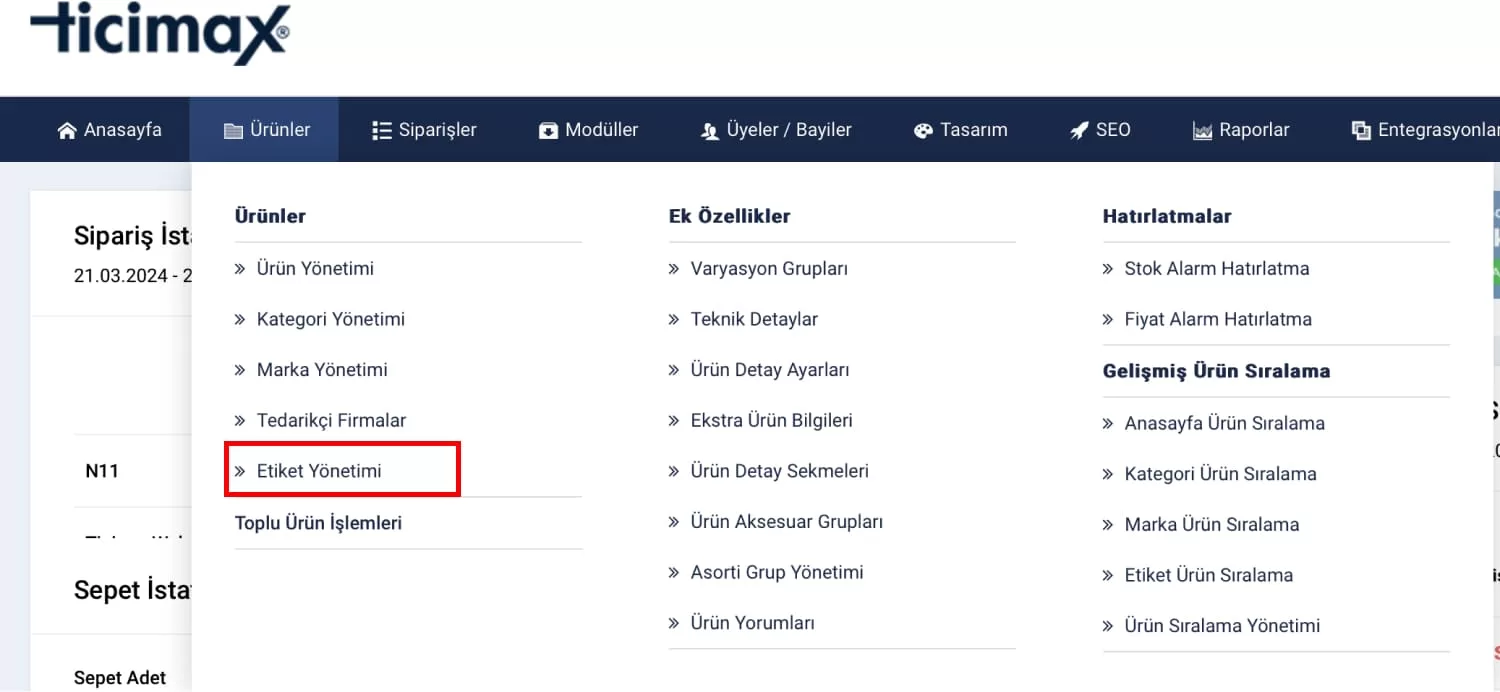 Ticimax Etiket Yönetimi