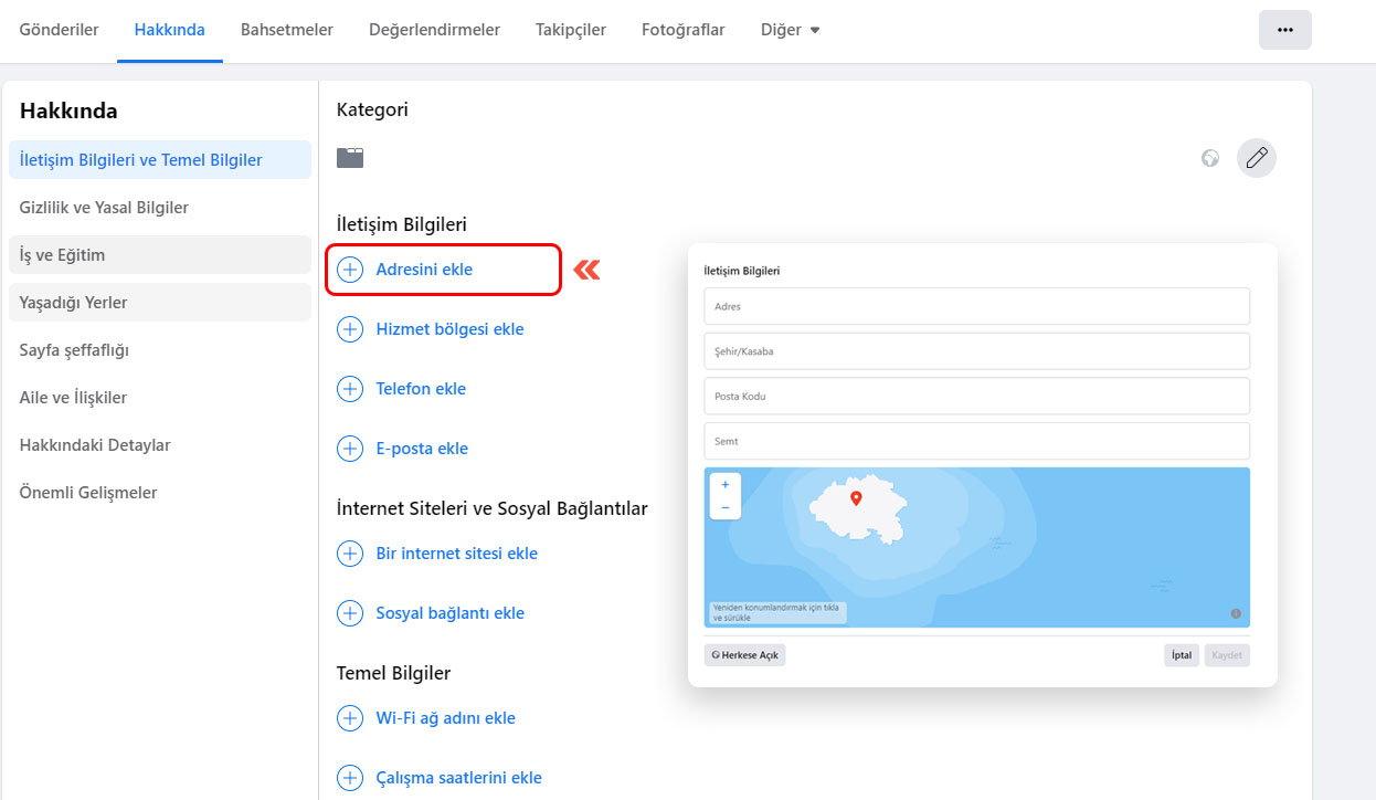 Facebook yeni konum ekleme